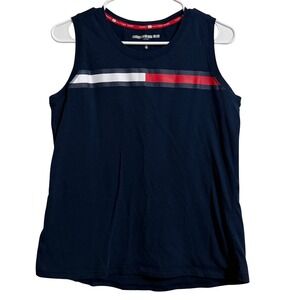 Tommy Hilfiger Sport Womens Navy Blue Flag Stripe Tank Top Medium